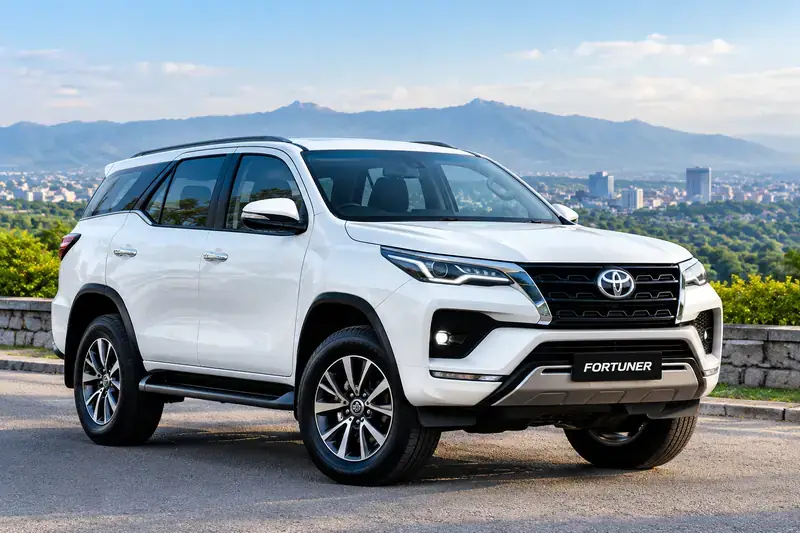 White Toyota Fortuner SUV available for northern area trips in Pakistan