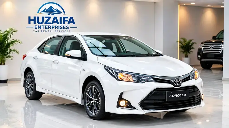 White Toyota Corolla GLi sedan available for rent in Islamabad