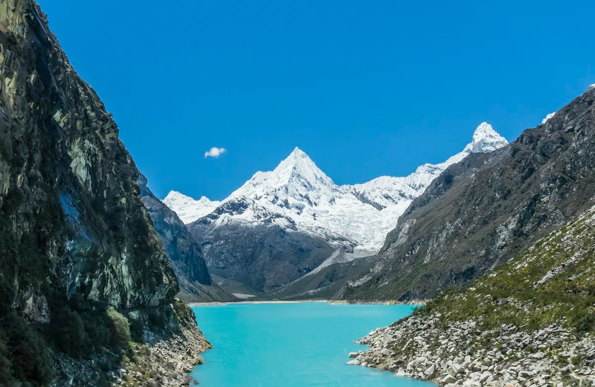 Turquoise Attabad Lake surrounded by mountains in Hunza, Gilgit-Baltistan