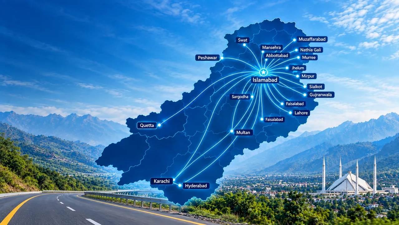 Pakistan travel routes from Islamabad to major cities