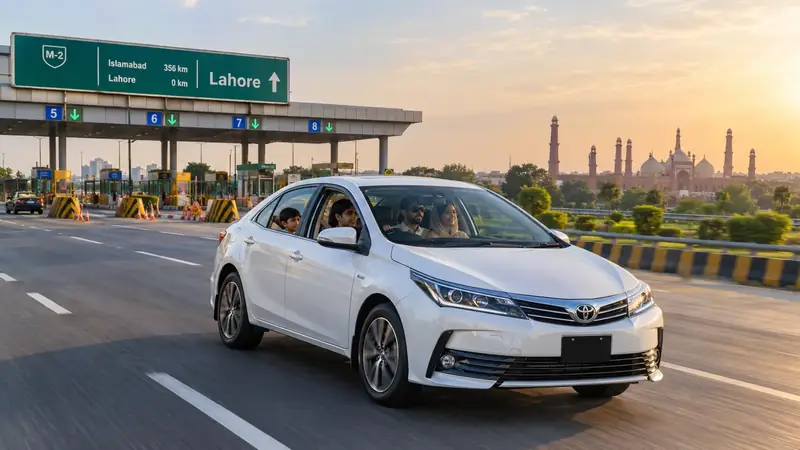 Car travelling on the motorway between Islamabad and Lahore for out-city travel