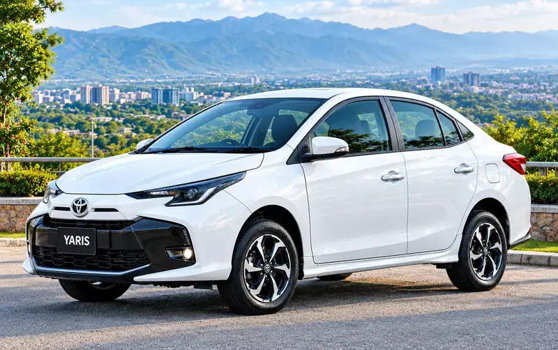 White Toyota Yaris ATIV sedan available for rent in Islamabad